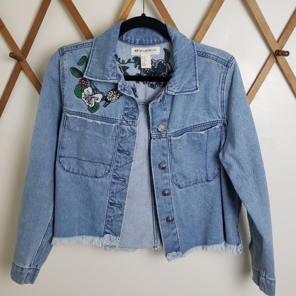 H&M Coachella Floral Embroidered Denim Jacket 10